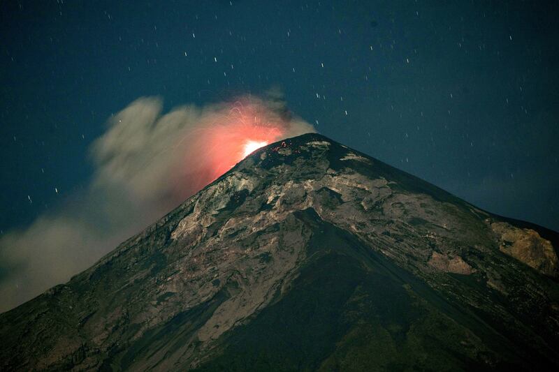 An eruption of the Volcan de Fuego, in Guatemala.  Authorities have declared an alert due to the increase in eruptions and lava flows in the ravines of the volcano.  EPA