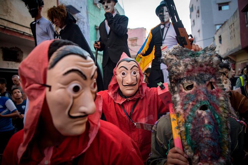 Young Moroccans take part in the Boujloud festival, a popular celebration also known as the 'Moroccan Halloween' in the Sidi Moussa district of Sale near the capital Rabat. AFP