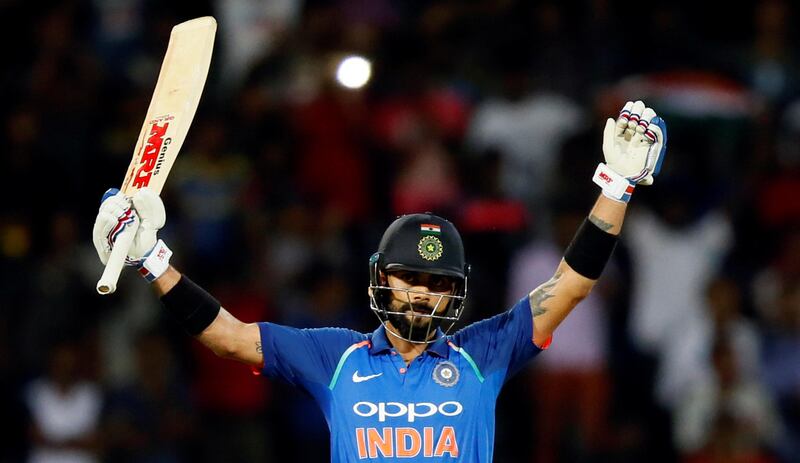 Cricket - Sri Lanka v India - Fifth One Day International Match - Colombo, Sri Lanka - September 3, 2017 - India's team captain Virat Kohli celebrates his century. REUTERS/Dinuka Liyanawatte