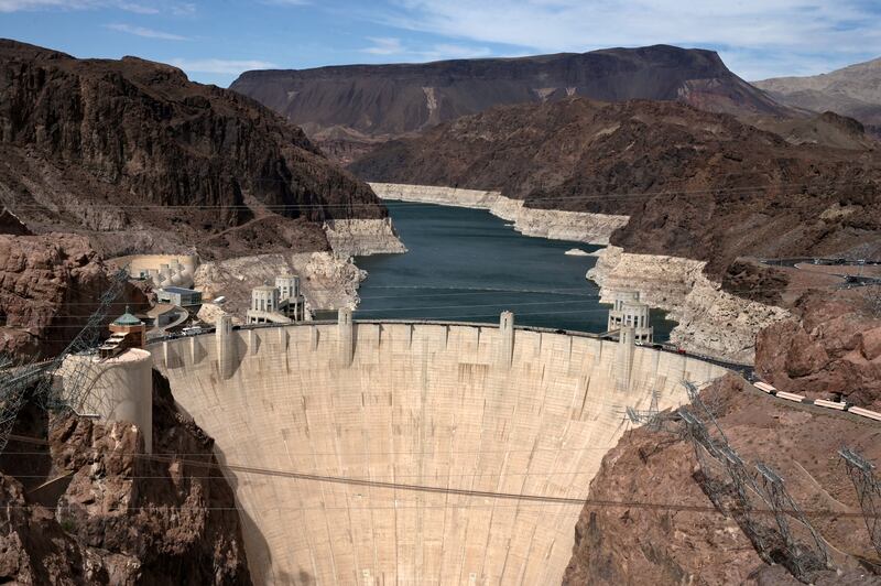 Low water levels due to drought are seen in the Hoover Dam reservoir of Lake Mead near Las Vegas, Nevada. Reuters