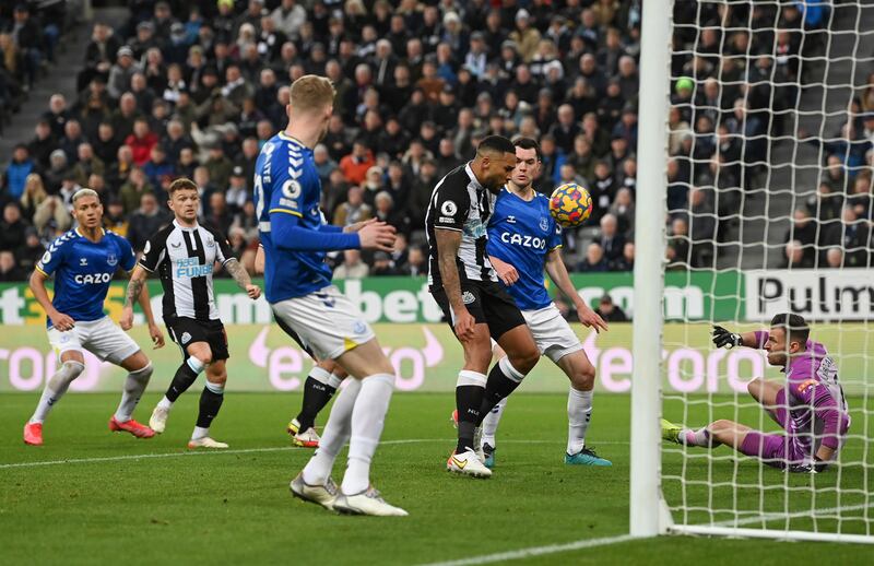 Newcastle captain Jamaal Lascelles scores an own goal. Getty