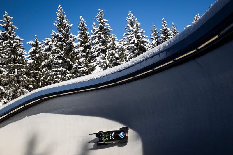 Austria's Katrin Beierl competes during the third run of the women's monobob competition of the IBSF Bob and Skeleton World Championship in Altenberg, eastern Germany, on Sunday, February 14. AFP