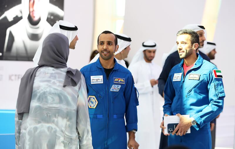 Dr Al Neyadi, right, was joined by Emirati astronaut Hazza Al Mansouri at the museum. 