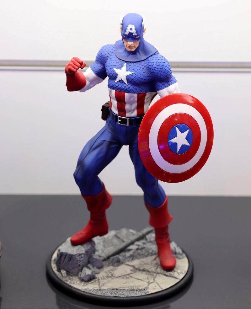 Dubai, United Arab Emirates - May 26, 2019: Photo Project. Captain America figurine. Comicave is the WorldÕs largest pop culture superstore involved in the retail and distribution of high-end collectibles, pop-culture merchandise, apparels, novelty items, and likes. Thursday the 30th of May 2019. Dubai Outlet Mall, Dubai. Chris Whiteoak / The National