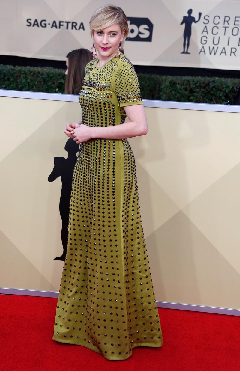 We love us some chartreuse and we adore Greta Gerwig's Bottega Veneta gown (she looks like a viking queen - and that's definitely a compliment). Mike Nelson / EPA