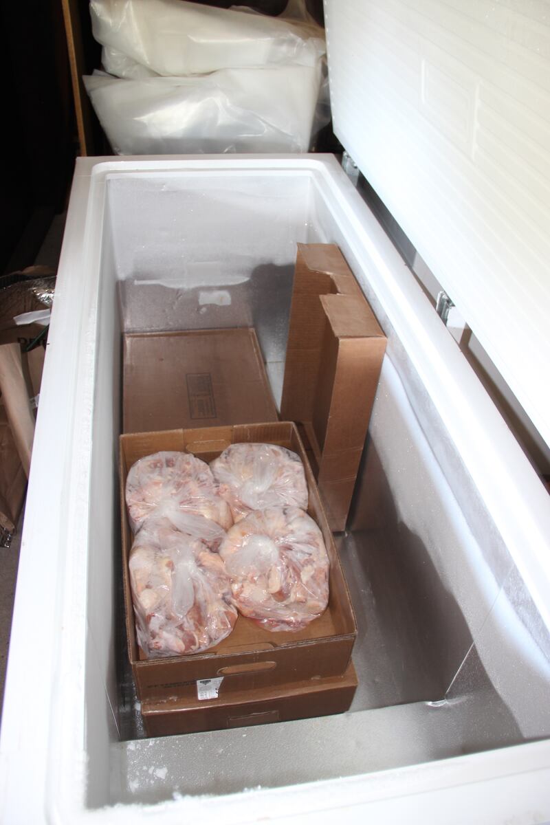 Halal chicken awaiting distribution at the the Islamic Food Bank of Toledo. Photo: Stephen Starr