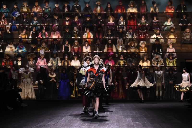 Models during the finale of the Louis Vuitton show at Paris Fashion Week in 2020