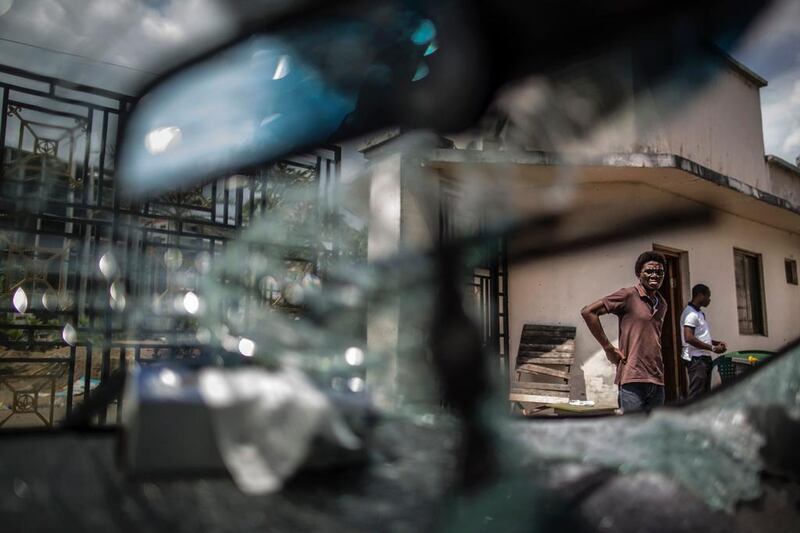 The windscreen of a car inside of Gabon’s opposition leader Jean Ping’s headquarters in Libreville is shattered. Post-election violence in Gabon has claimed two more lives, sources said September 2, after President Ali Bongo was proclaimed winner of last week’s vote while main challenger Jean Ping claimed victory for himself. One of the two new victims was a policeman, the first member of the Gabonese security forces listed as killed in the violence sparked by the announcement on August 31 of Bongo’s victory in last weekend’s election. Marco Longari / AFP