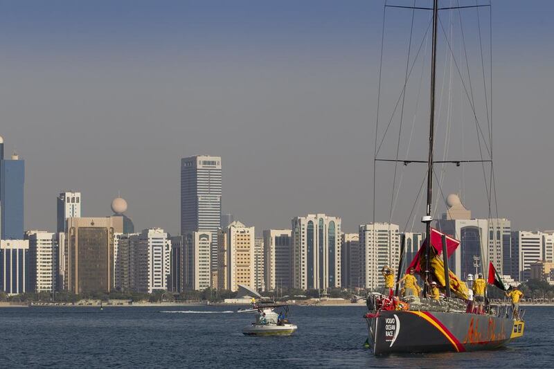 Abu Dhabi Ocean Racing's Azzam sails into port to finish the second leg of the Volvo Ocean Race on Saturday. Ian Roman / Abu Dhabi Ocean Racing