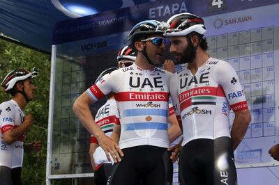 Maximiliano Richeze with Fernando Gaviria at the Vuelta a San Juan. Courtesy UAE Team Emirates