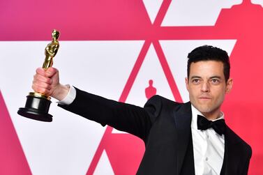 Rami Malek poses in the press room with his Oscar during the 91st Annual Academy Awards. AFP