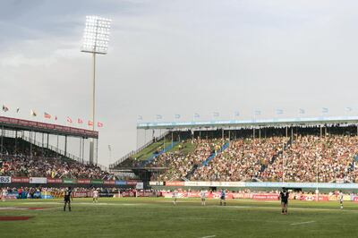 DUBAI, UNITED ARAB EMIRATES - DECEMBER 1, 2018. 

A match on the final day of this year's Dubai Rugby Sevens.

(Photo by Reem Mohammed/The National)

Reporter: 
Section:  NA  SP