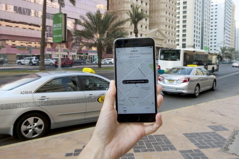 The Uber application seen on a smartphone pictured on Zayed the First street in Abu Dhabi. Christopher Pike / The National