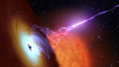 This artist's impression shows a powerful jet emerging from the black hole. Nasa