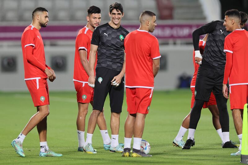 Morocco's goalkeeper Yassine Bounou at training. AFP