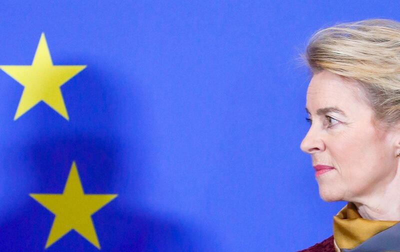 epa08037485 European Commission President Ursula von der Leyen attends a ceremony marking the 10th anniversary of the Lisbon Treaty and the start of new EU Institutional Cycle in Brussels, Belgium, 01 December 2019.  EPA/JULIEN WARNAND