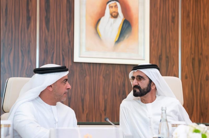 Sheikh Mohammed bin Rashid, Vice President and Ruler of Dubai, chaired a Cabinet meeting on Tuesday. With him is Sheikh Saif bin Zayed, Deputy Prime Minister and Minister of Interior. Courtesy Sheikh Mohammed bin Rashid, Twitter