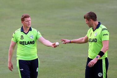 Kevin O'Brien, left, during Ireland's T20 World cup Qualifier warm-up game against the Netherlands in Dubai this week. Chris Whiteoak / The National