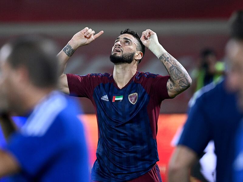 Joao Pedro reacts after his injury-time for Al Wahda against Sharjah. Photo: PLC