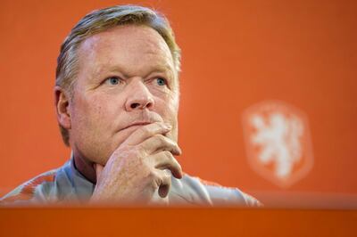 epa08609078 (FILE) - Dutch national soccer team head coach Ronald Koeman attends a press conference in Zeist, Netherlands, 12 November 2019 (re-issued on 17 August 2020). Former FC Barcelona player and assistant manager Ronald Koeman is set to take over Spanish La Liga side FC Barcelona to replace Quique Setien, media reports claimed on 17 August 2020.  EPA/JERRY LAMPEN *** Local Caption *** 55621221