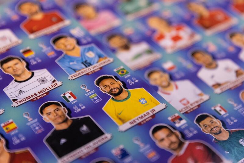 Neymar Jr of Brazil and Paris St Germain is included in this year's Fifa World Cup Qatar 2022 stickers album. Getty Images