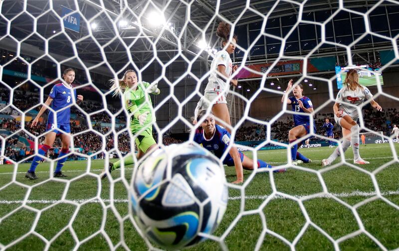 Switzerland's Seraina Piubel scores their second goal. Reuters