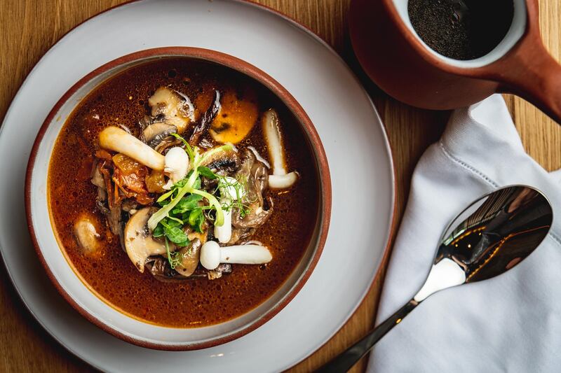 The rich mushroom soup is a standout among the starters. Courtesy Puerto 99