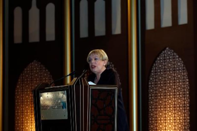 Dubai ,United Arab Emirates- March , 09, 2011: K aren Armstrong, Author &  Journalist  gestures  duirng her speech  at the Family Gathering  in Dubai .  ( Satish Kumar / The National )
