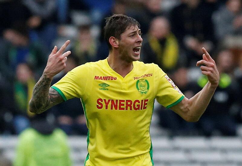 Nantes' Emiliano Sala gestures during a match in 2017. Reuters