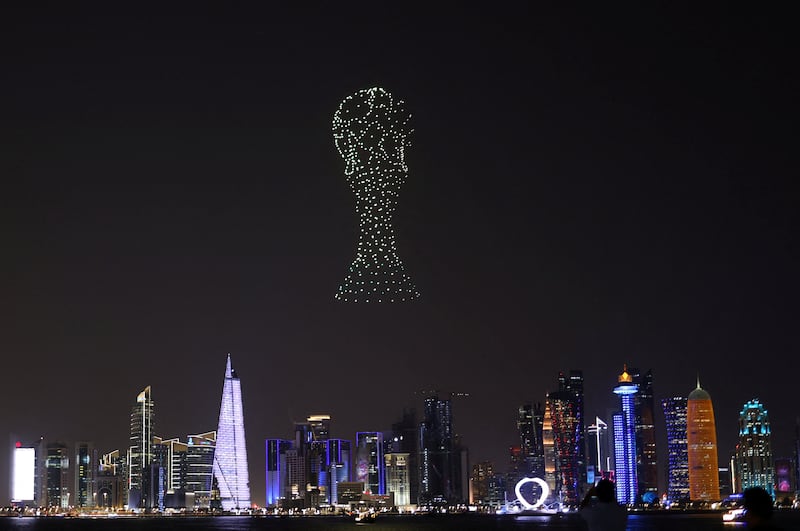 Drones depicting the Fifa World Cup trophy. Reuters