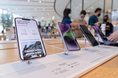 The iPhone 14 at the Apple Store in Dubai Mall. Antonie Robertson / The National
