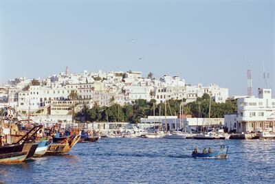 Morocco, Tangier, view of Old City from harbour