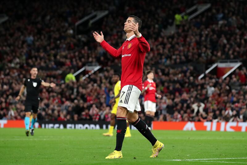 Cristiano Ronaldo frustrated against Sheriff Tiraspol at Old Trafford. Getty