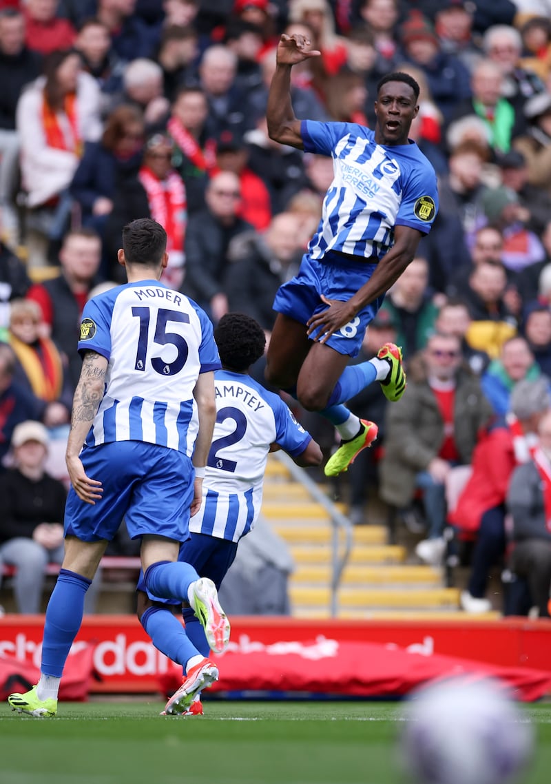 Danny Welbeck of Brighton celebrates after scoring his side's opening goal. EPA