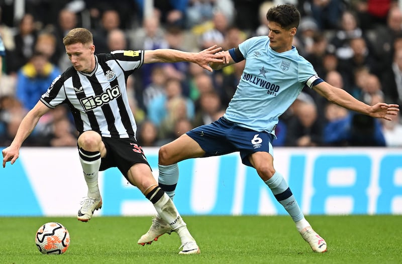 Aaron Hickey 7: Drilled shot in opening few minutes straight at Pope as Brentford found a bit of early joy down Newcastle’s left flank. Booked for blocking Pope attempt to launch quick counter-attack. Slack back pass led to keeper giving away penalty. AFP