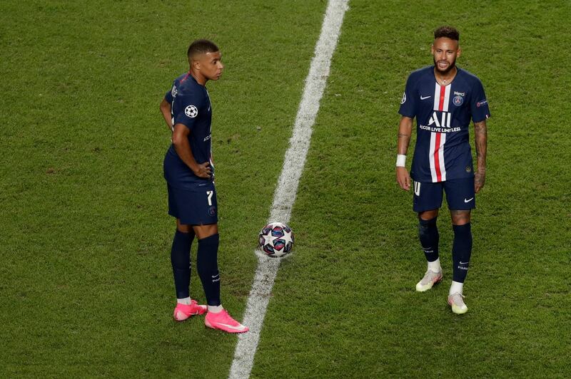 PSG's Kylian Mbappe, left, and Neymar ahead of kick off. AP Photo