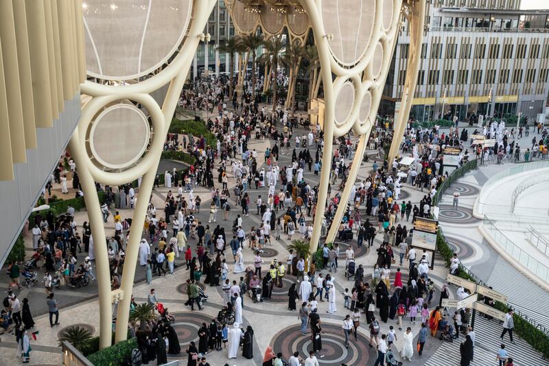 Crowds on the last day of Expo 2020 Dubai. Antonie Robertson / The National