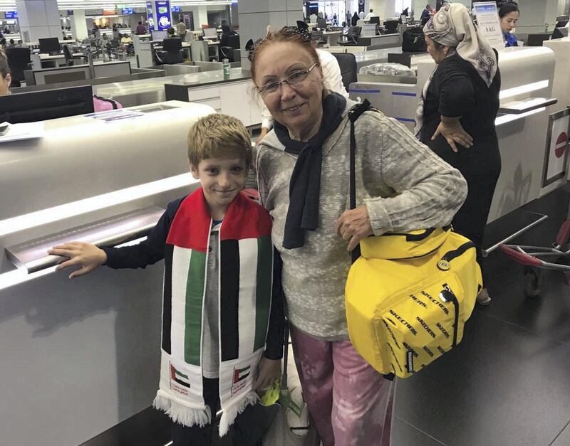 Grandmother Iodmela and grandson Ioe had racked up visa overstaying fines of Dh100,000 and were pleased to be able to return home to Uzbekistan. Zaina Abdul Al Kareem Ahmed