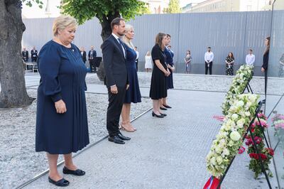 Norway's Prime Minister Erna Solberg, left, called for empathy and tolerance on the 10th anniversary of Breivik's attack. Reuters 