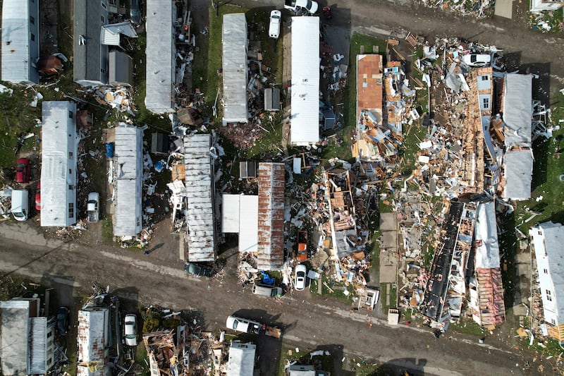 Devastated mobile homes after a deadly tornado ploughed through a trailer park in Lakeview, Ohio. AP Photo