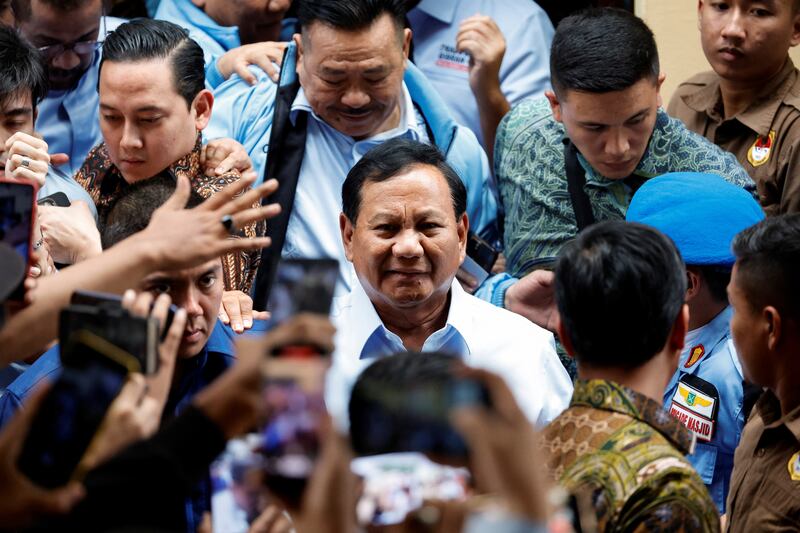 Indonesian Defence Minister and presidential candidate Prabowo Subianto is surrounded by his supporters at a campaign rally in Jakarta this week. Reuters