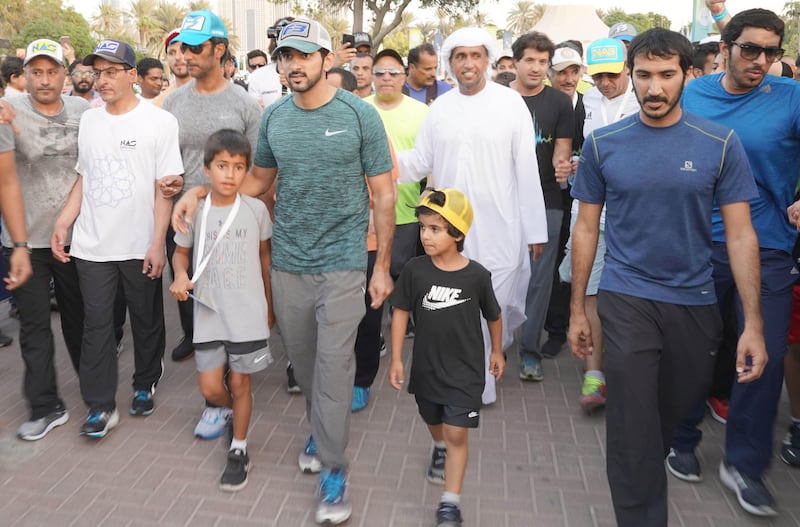 Sheikh Hamdan at the opening of the Dubai Fitness Challenge at Safa Park. Wam