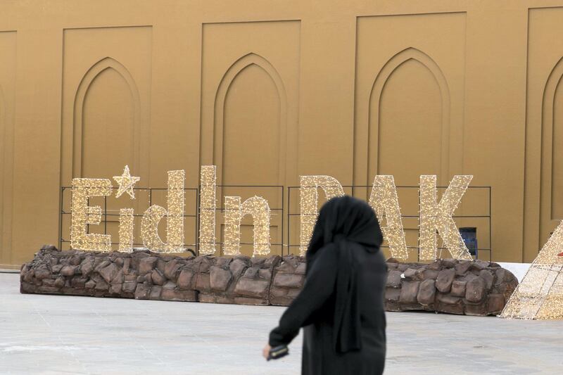 RAS AL KHAIMAH, UNITED ARAB EMIRATES - AUGUST 13, 2018. 

People arriving at Ras Al Khaima's Eid Al Adha fair, in RAK's Exhibition center.

(Photo by Reem Mohammed/The National)

Reporter: RUBA HAZA
Section:  NA