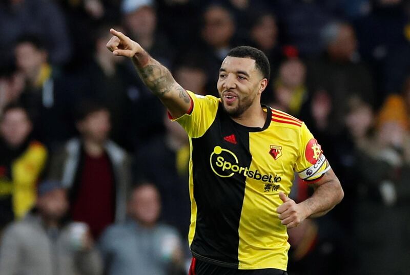 Watford's Troy Deeney celebrates scoring their second goal from the penalty spot. Reuters