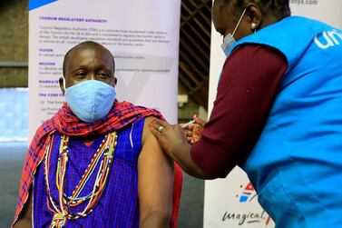 Kenyan tour guide Daniel Ole Kissipan receives a vaccine shot under the Covax scheme. Reuters