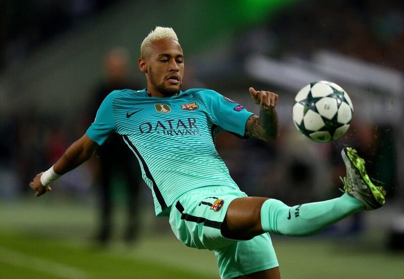 Neymar of Barcelona controls the ball during the Champions League match against Borussia Monchengladbach. Dean Mouhtaropoulos / Getty Images