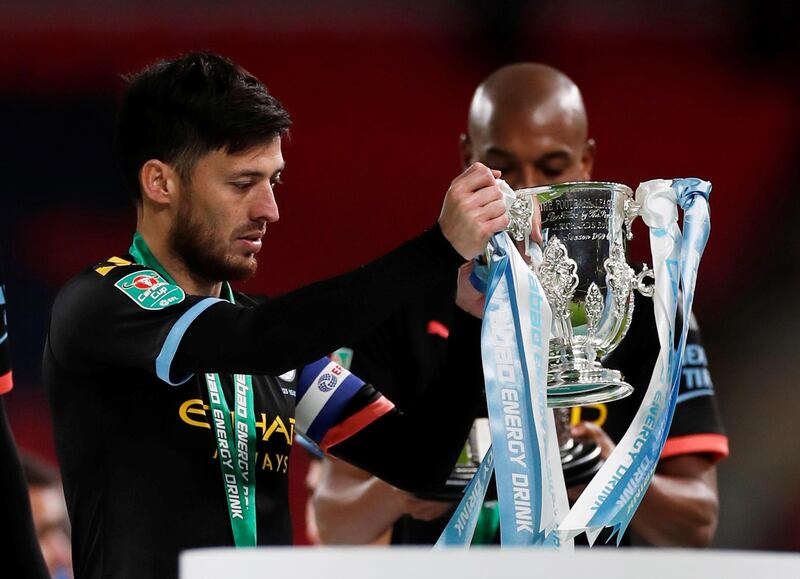 Soccer Football - Carabao Cup Final - Aston Villa v Manchester City - Wembley Stadium, London, Britain - March 1, 2020  Manchester City's David Silva holds the Carabao Cup   Action Images via Reuters/Lee Smith  EDITORIAL USE ONLY. No use with unauthorized audio, video, data, fixture lists, club/league logos or "live" services. Online in-match use limited to 75 images, no video emulation. No use in betting, games or single club/league/player publications.  Please contact your account representative for further details.