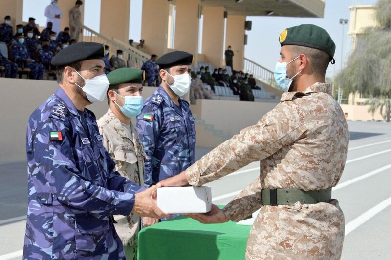 Lt. General Saif Abdullah Al Shafar, Under-Secretary of the Ministry of Interior (MoI), witnessed the graduation ceremony of the 15th class of national service recruits, which was held at the training camp of the UAE Armed Forces in the Manama area in the Emirate of Ajman. WAM