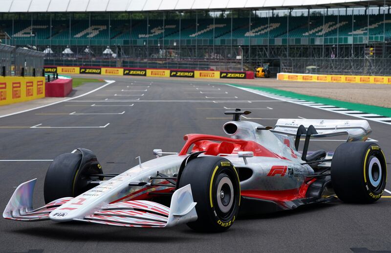 A model of the 2022 F1 car revealed during 'F1 One Begins' event at the Silverstone circuit, England, on Thursday, July 15, 2021.
