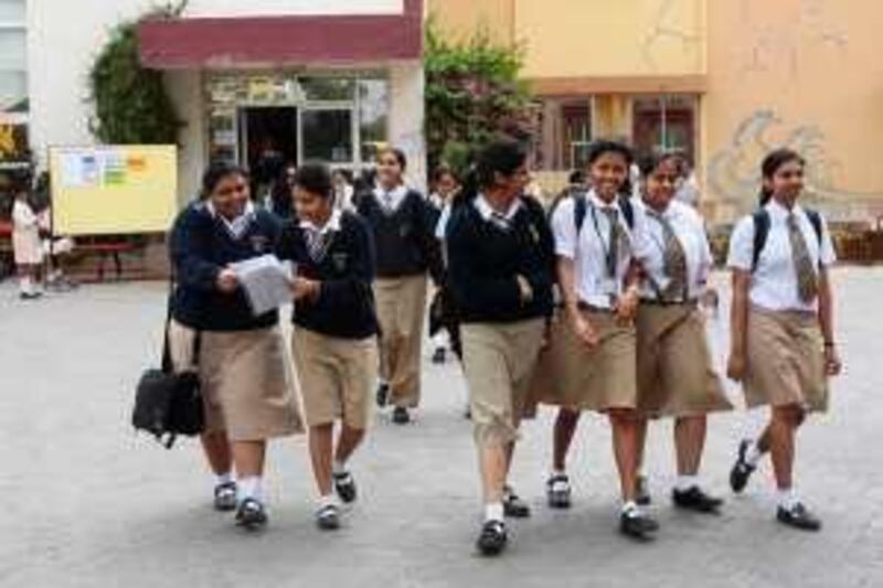 Dubai, 2nd March 2009.  Students from Our Own English High School reacts after the Central Board Secondary Education exams, held at the Indian High School.  (Jeffrey E Biteng / The National)  Editor's Note; Praveen M reports. *** Local Caption ***  JB07-CBSEexams.jpg